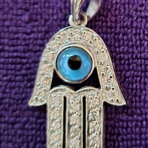 Silver Hamsa Pendant with Blue Eye 925 Sterling Silver